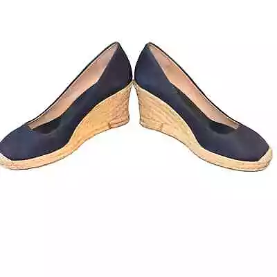 J Crew Shoes Womans 8 Seville Espadrille Wedge Slip On Navy Canvas Round Toe • $35