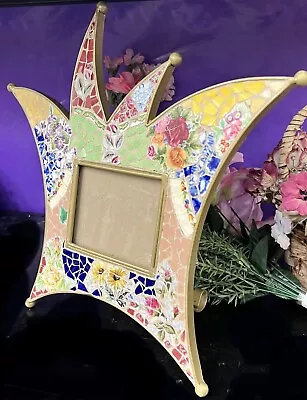 Whimsical Jester Broken China Floral Mosaic Picture Frame 15 X 15 In • $25