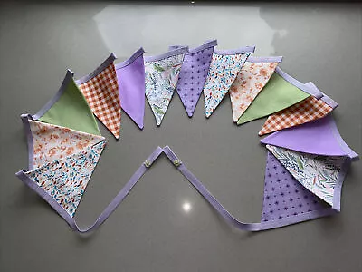 Pastel Lilacs/Greens/Orange Bunting Theme. 2.65m. 14 Flags Handmade Double Side. • £12