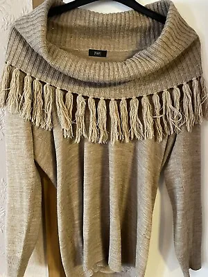 F&F Brown Off The Shoulder Type Jumper With Tassels Size 14 • £5