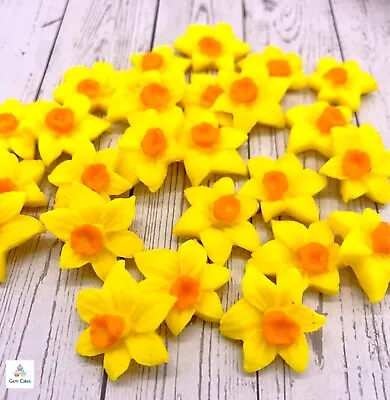 Edible Yellow & Orange Daffodils Fondant Flowers Cake Toppers Birthday Wedding • £5.49