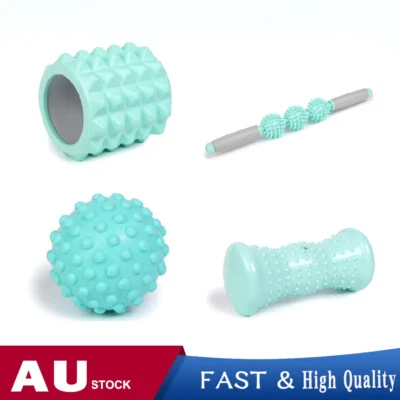 $29.99 • Buy 4pcs Foam Roller Set Yoga Massage Roller Muscle Roller Stick Spiky Massage Ball