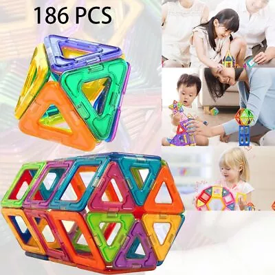 Multicolour Magnetic Building Blocks Construction Building Puzzle Toys 63-186Pcs • £19.85