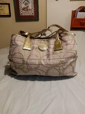 COACH Signature Striped Tartan Plaid Kisslock Carryall Shoulder Bag Lavender • $40