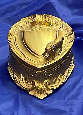 Antique Heart-Shaped Gold Metal Jewelry Or Ring Box W/ Sm Figural Buffalo On Lid • $79.99