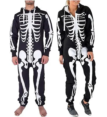Unisex Halloween Skeleton Hooded Costume Scary Zip Up All In One Costume • £21.95