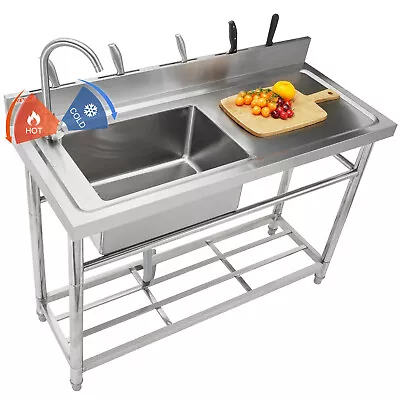 VEVOR Stainless Steel Commercial Utility Prep Sink Single Bowl W/Workbench  • $223.99