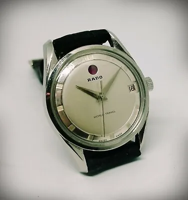 VINTAGE RADO WORLD TRAVEL AUTOMATIC DATE Swiss Watch HF SPEEDY LUGS STEEL CASE  • $220