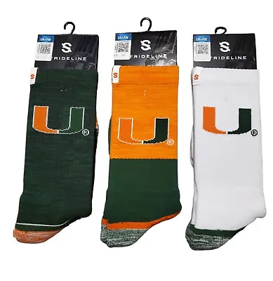 Miami Hurricanes Socks Knit NCAA Strideline Premium Atheltic Wear 3 Pack • $40.50