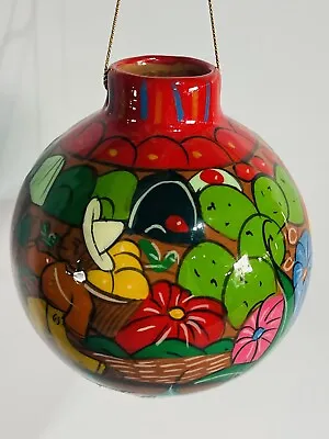 Mexican Talavera Pottery Clay Painted Bulb Flower Christmas Ornament Signed 3  • $17.79