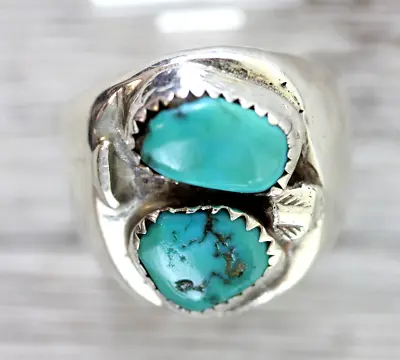 Vintage Indian Native American Turquoise Sterling Silver 925 Ring Sz 6.5 Bold • $70.40