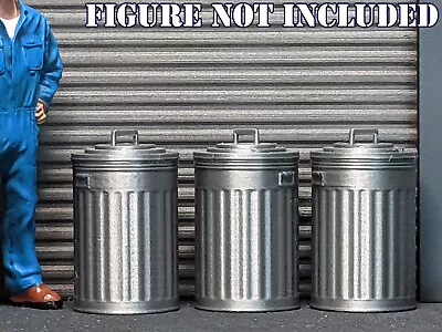 1/24 1/25 Scale Metal Trash Cans  - For Garage/workshop Diorama (set Of 3) • $12.99