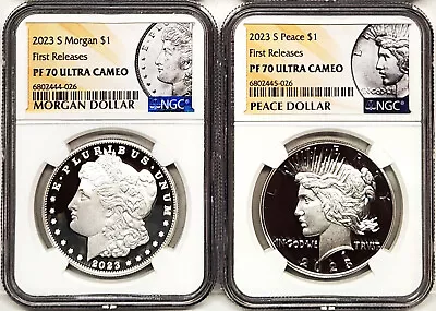 2 Coin Set 2023 S Proof Morgan Peace Silver Dollars Ngc Pf70 Uc Fr       In Hand • $280.25