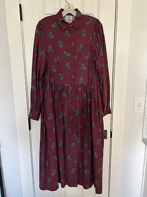 Vintage 80s Laura Ashley Red Floral Paisley Collar Dress US SZ 8 Cottage Core • $85