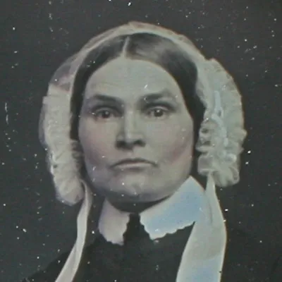 Woman Strong Cheek Bones Bonnet. Tinted 6th Plate Daguerreotype Full Case. • $399.87