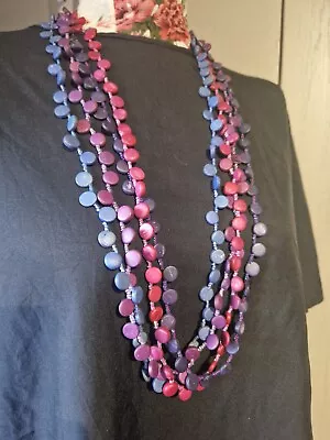 EAST Wood/Glass Bead Multi-strand Statement Necklace Pink/Purple Boho  Hippie • £3