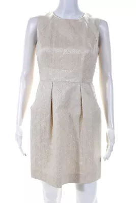 Shoshanna Womens Pleated Front Sleeveless Dress Beige Gold Cotton Size 2 • $40.81