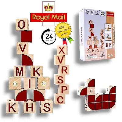 Magnetic Toy Letters Kids Alphabet Learning Wooden Blocks Preschool Teaching Set • £7.49