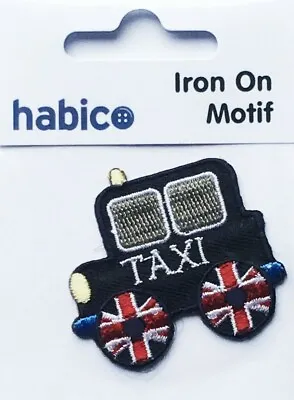 Habico Black Union Jack Taxi Cab Iron On Motif Patch Child Adult Embellishment • £5.49