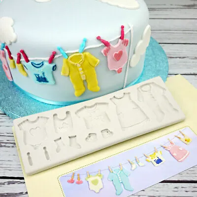 BABY CLOTHES Silicone Fondant Cake Topper Mold Mould Chocolate Candy Baby Shower • £4.65