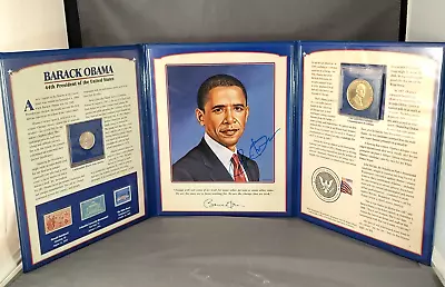 Barack Obama Signed PCS Stamps & Coins Presidential Inauguration Trifold • $75