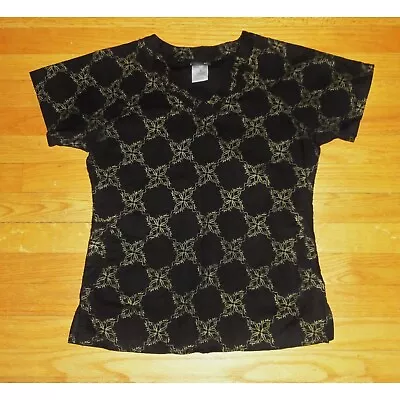 Vintage Black & Gold Baby Phat Scrub Top S Cats Nurse Vet Tech • $7.99