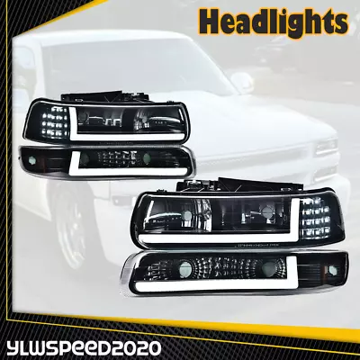 Fit For Chevy Silverado 99-02 Tahoe 00-06 Smoke LED DRL Headlights & Bumper Lamp • $89.81