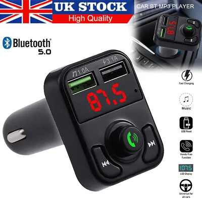 Bluetooth 5.0 FM Transmitter Handsfree 2*USB Charger Car Kit Radio Adapter 12V • £6.59