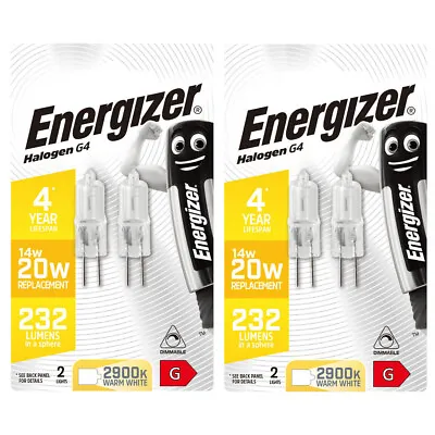 4 X Energizer G4 Eco 20W Halogen Capsule Bulb  232 Lumens 12V Lamp Warm White UK • £3.25