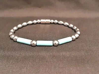 Women's Men's Silver Hematite Magnetic Rice Turquoise Single Bracelet Or Anklet • $31.99