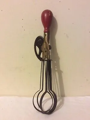 Vintage A&J Hand Mixer Egg Beater Red Wood Handle Pat. 1923 • $9.95