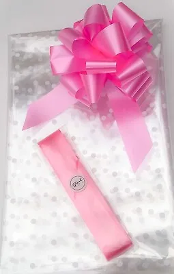 ShredAstic® Hamper Wrap Kit Dot Cellophane Film Wrap Pink Pull Bow • £3.49