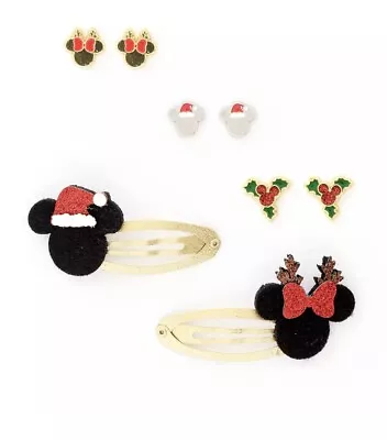 🎄BNWT Disney Christmas 3 Earrings & 2 Mickey Minnie Mouse Hair Clips Set 🎄 • £5.99