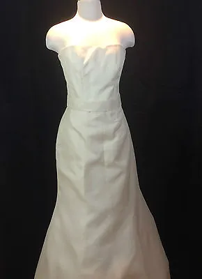 Authentic Monique Lhuillier Wedding Gown Silk Shantung Sz 8 Strapless Beautiful • $315