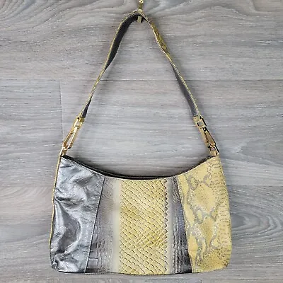 Maxine Marsh Purse Women’s S Yellow Gray Faux Leather Snakeskin Embossed Should • $23.75