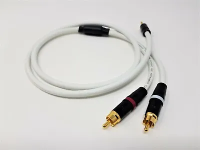 RCA Phono To 3.5mm Stereo Mini Jack Aux Cable Van Damme Pro OFC Lead White 1m • £22.49