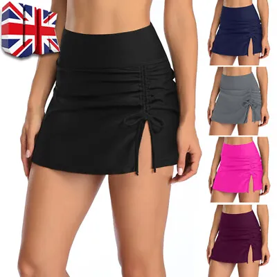 Women High Waist Swim Short Skirt Ruched Bikini Bottom Brief Beach Shorts Dress • £3.48
