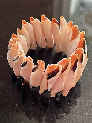 Vintage Pink Spiral Conch Seashell Stretch Bracelet Hawaiian Reversible Artisan • $15