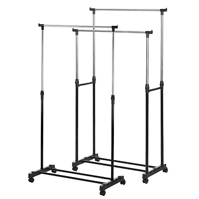 Adjustable Mobile Clothes Coat Garment Hanging Rail Rack Storage Stand On Wheels • £8.99