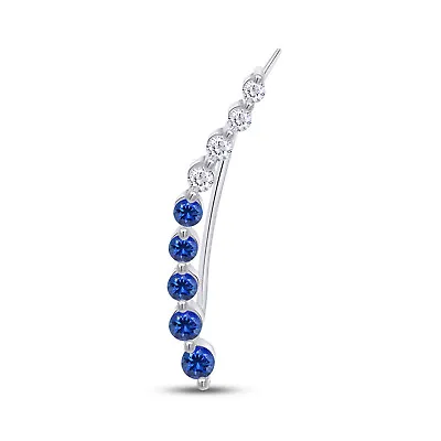 $29.99 • Buy Floating Curved Bar One Piece Crawler Earrings Simulated Birthstone 925 Silver