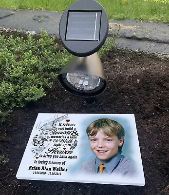 Acrylic Grave Stone Cemetery Grave Marker Solar Light Personalised Memorial. • £29.99