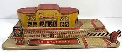 Vintage 1930's Marx Tin Litho Union Station Train Depot With Crossing Gate • $59.95