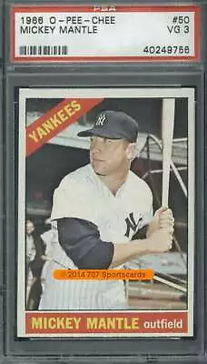 1966 O-Pee-Chee #50 Mickey Mantle PSA 3 Yankees  (9756) • $760