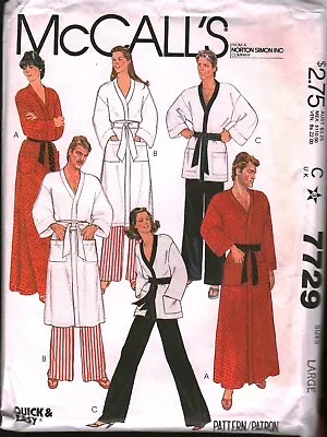 7729 Vintage McCalls SEWING Pattern Misses Mens Robe Jacket Pants Large OOP Sew • $5.59