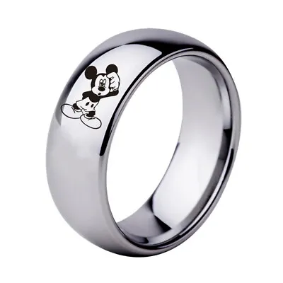 8mm Mickey Mouse Ring Arc Edge Stainless Steel Band Valentine's Day Gifts Sz6-13 • $4.99