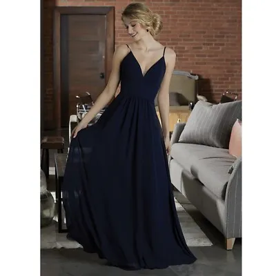 Mori Lee Madeline Gardner 21597 Blue Chiffon Open Back Plunge Neckline Dress • $100