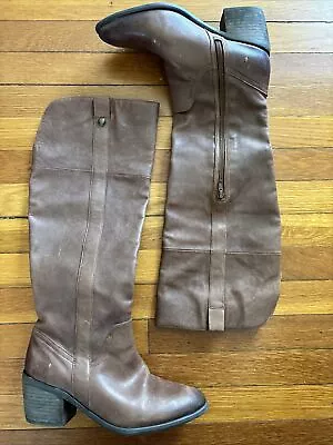 Vince Camuto Mordona Riding Knee High Boots 7.5 Brown Cognac Leather Shoes EUC • $20