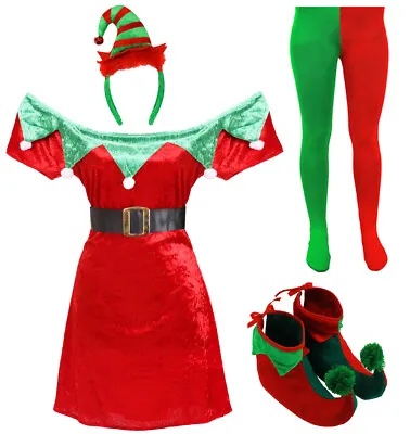 £18.99 • Buy Ladies Sexy Velour Elf Skater Dress Christmas Santas Little Helper Fancy Dress