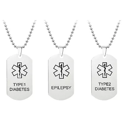 Stainless Steel Military Medical Alert ID Necklace Dog Tag Pendant Men Women • $10.99