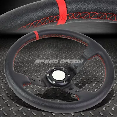 350mm 3  Deep Dish 6-bolt Black Vinyl Leather Aluminum Racing Steering Wheel • $30.88